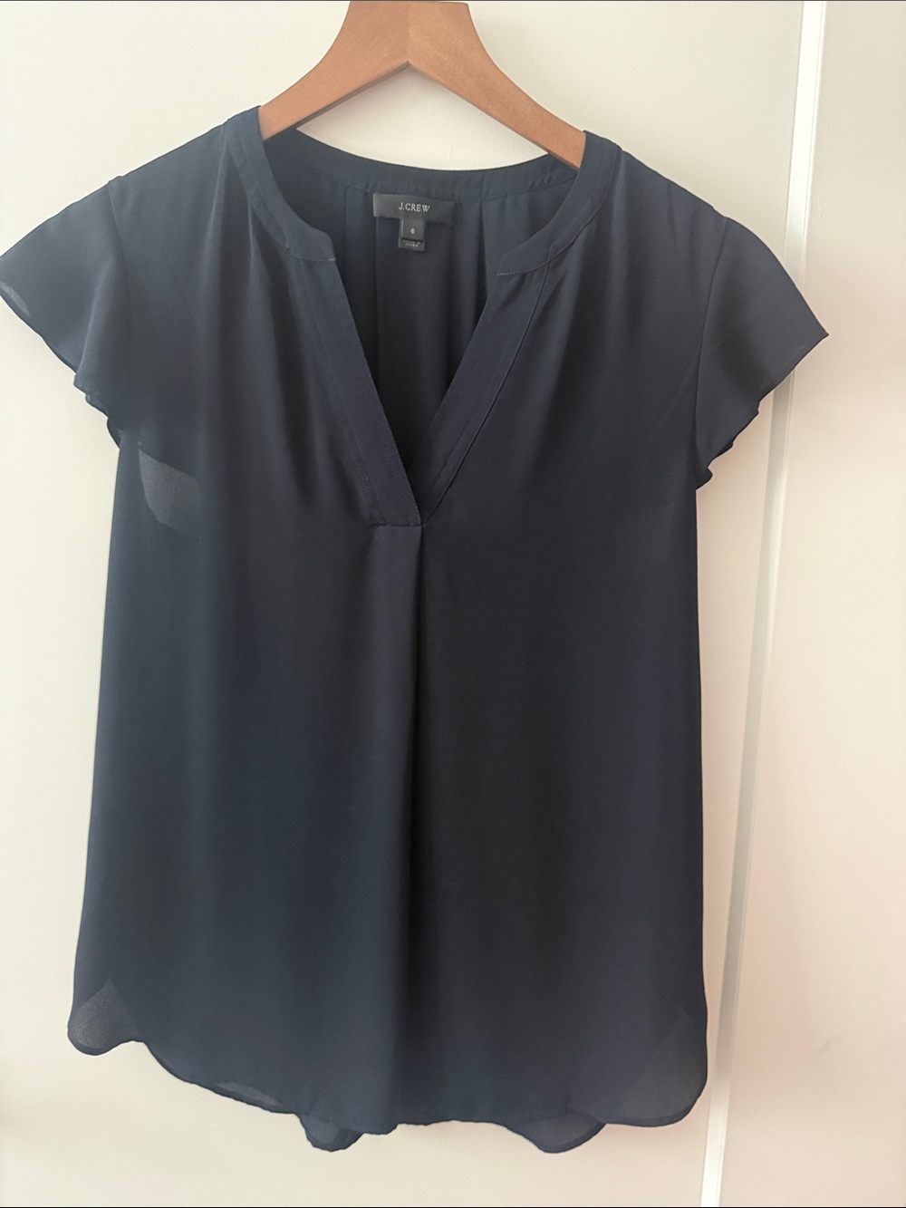 J. Crew Dark Navy V-Neck Flutter Sleeve Blouse